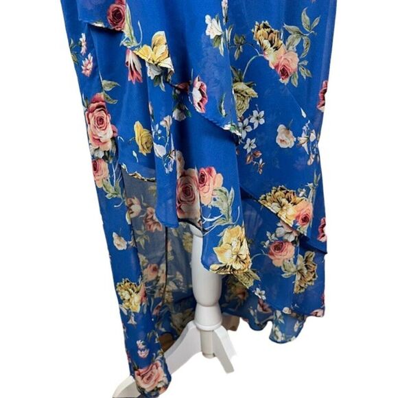 Slate & Willow Blue‎ Floral Chiffon Tiered Ruffle Maxi Dress Women's Size 0 - Picture 4 of 11